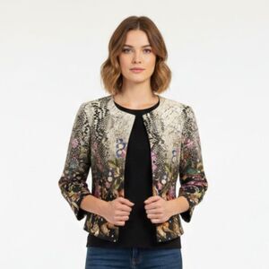 Shibumi Luxury Silk Mixed Media Jacket - Floral & Snakeskin Print - Size 40